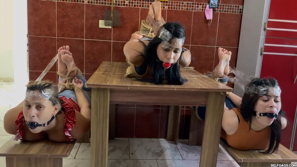 My Playful Stepmom Left The Three Of Us Bondage Girls Hogtied And Ball Gagged In The Kitchen