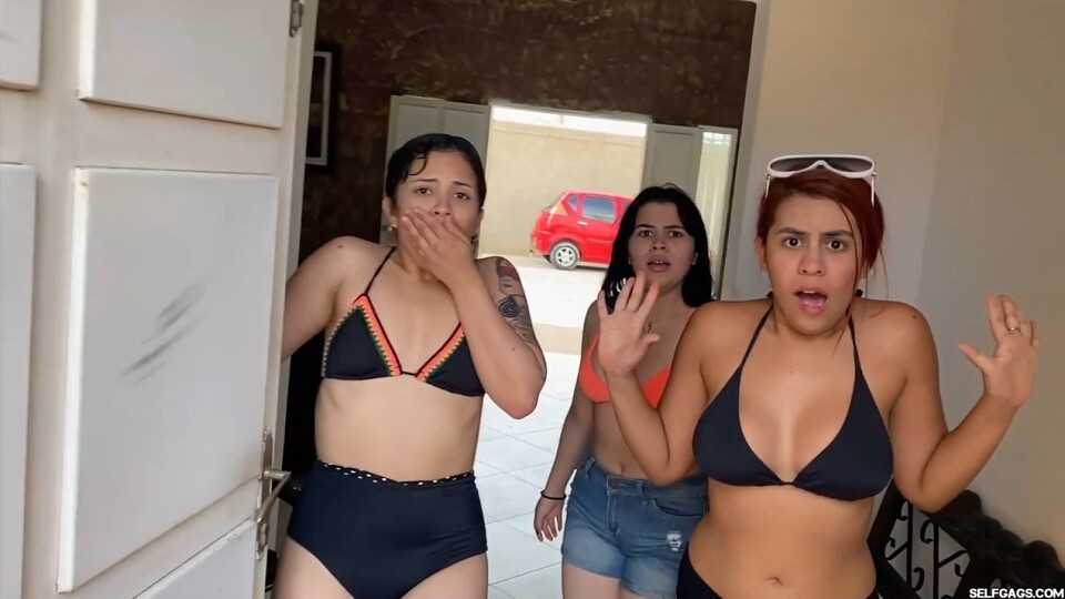 Three Bikini Girls In Tape Bondage