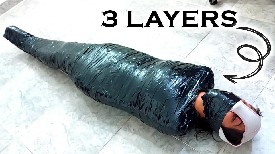 Art Project Turns Into Triple Tape Mummification + Humiliating Panty Hood For Jasmin Aranda