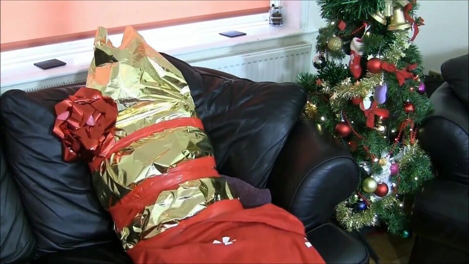 Ball Gagged Girl Wrapped Up As A Mummified Christmas Present — gallery-2