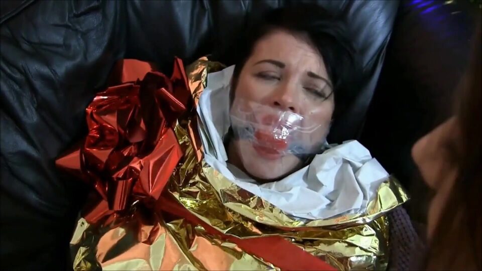 Ball Gagged Girl Wrapped Up As A Mummified Christmas Present — gallery-4