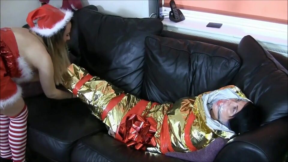 Ball Gagged Girl Wrapped Up As A Mummified Christmas Present — gallery-6