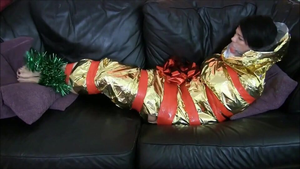 Ball Gagged Girl Wrapped Up As A Mummified Christmas Present — gallery-8