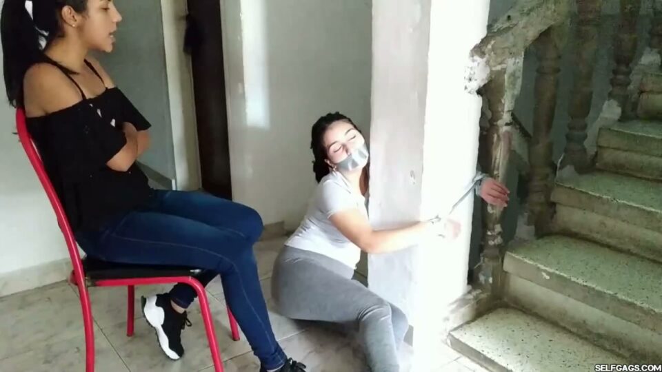 Gagged Stepsister Katherine Taped to Pillar — gallery-1