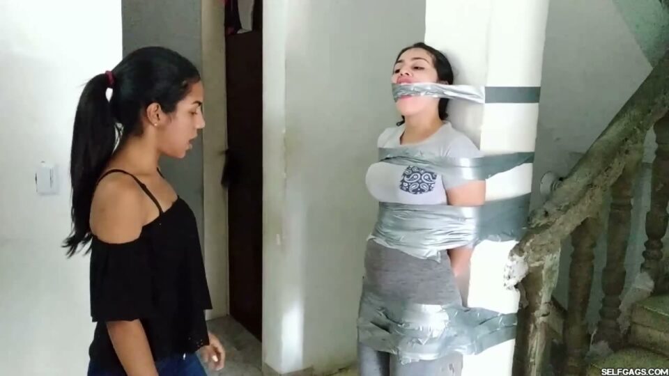 Gagged Stepsister Katherine Taped to Pillar — gallery-2