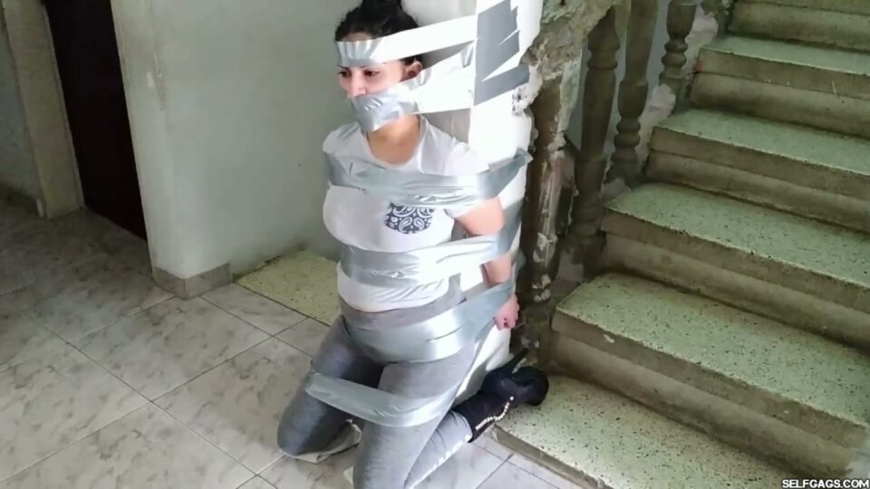 Gagged Stepsister Katherine Taped to Pillar — gallery-7