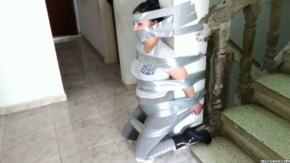 Gagged Stepsister Katherine Taped to Pillar — gallery-8