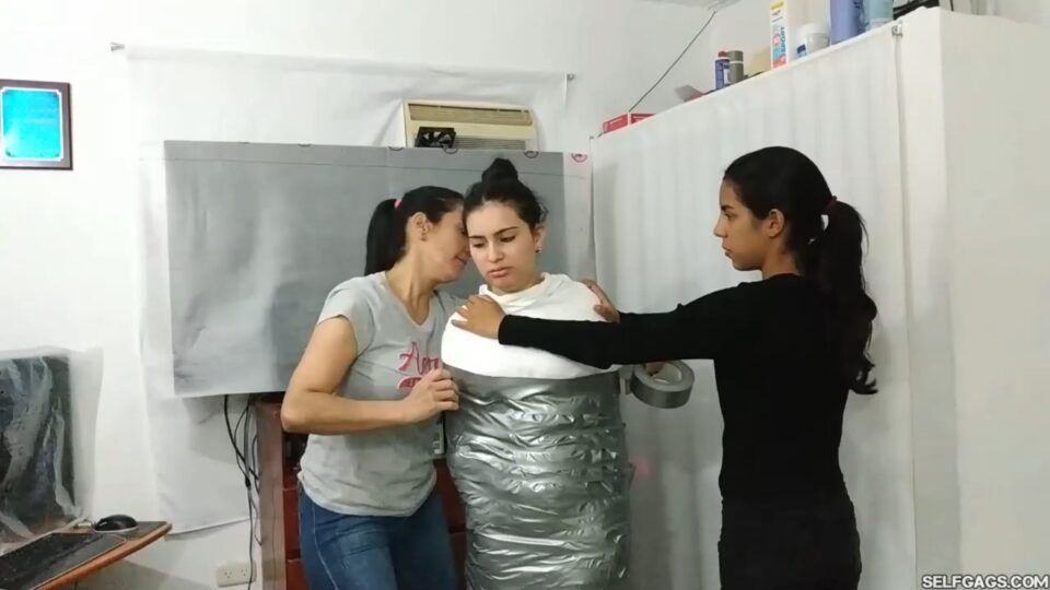 Katherine Martinez Collared And Pantyhose Hooded In Multilayered Mummification Bondage — gallery-4