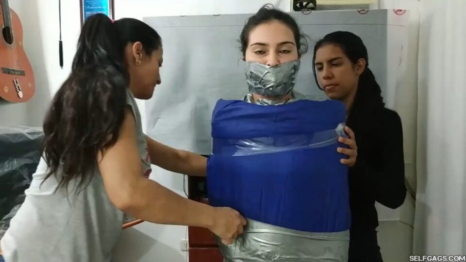 Katherine Martinez Collared And Pantyhose Hooded In Multilayered Mummification Bondage — gallery-5