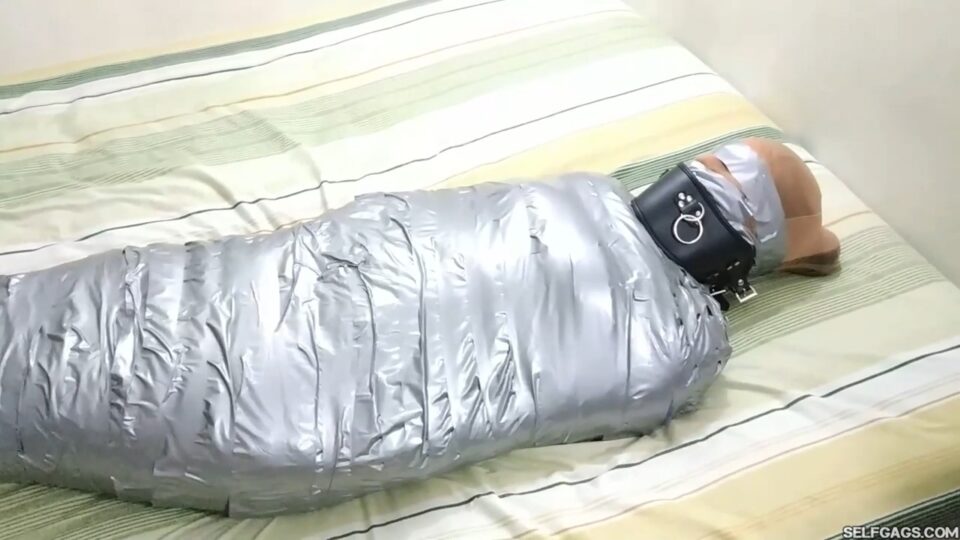Katherine Martinez Collared And Pantyhose Hooded In Multilayered Mummification Bondage — gallery-8