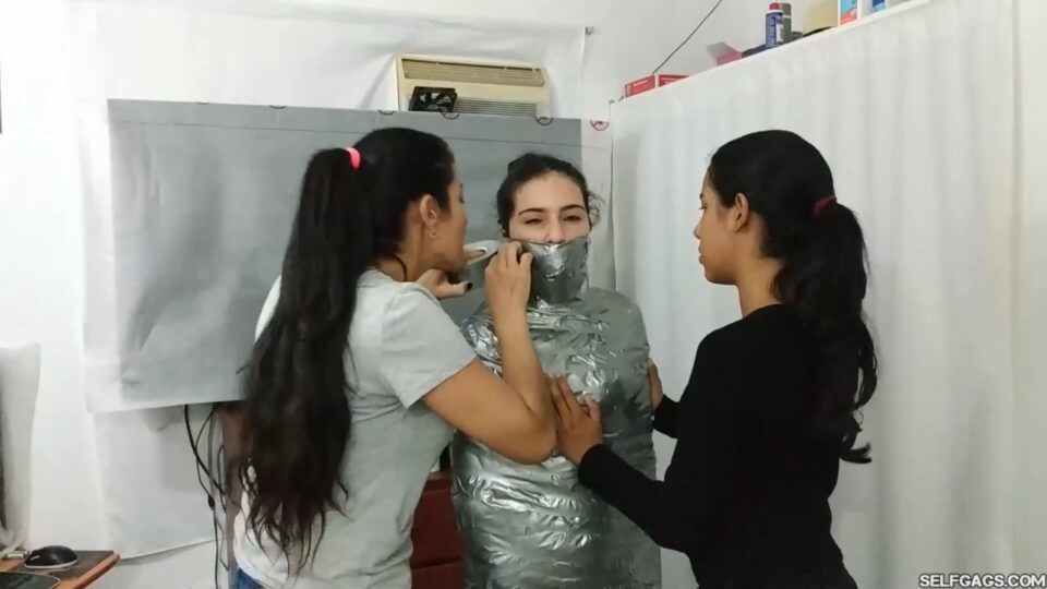 Katherine Martinez Collared And Pantyhose Hooded In Multilayered Mummification Bondage — gallery-8