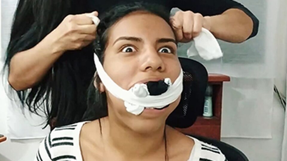 Little Slave Girl Heavily Gagged, Pantyhooded, Earplugged And Blinded By Cruel MILF — poster