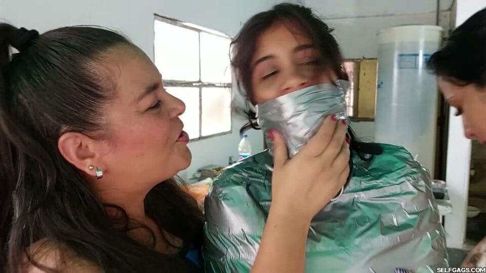 Mummified in the Attic – Two MILFs Hood & Chain Their Pantyhooded Girl — gallery-5