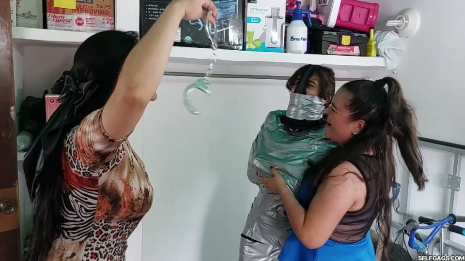 Mummified in the Attic – Two MILFs Hood & Chain Their Pantyhooded Girl — gallery-7