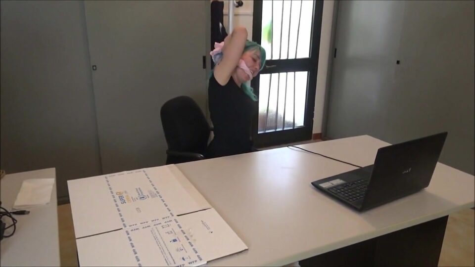 Naughty Office Worker: Hogtied, Tape Gagged & Foot Tickled on Her Work Desk! — gallery-1