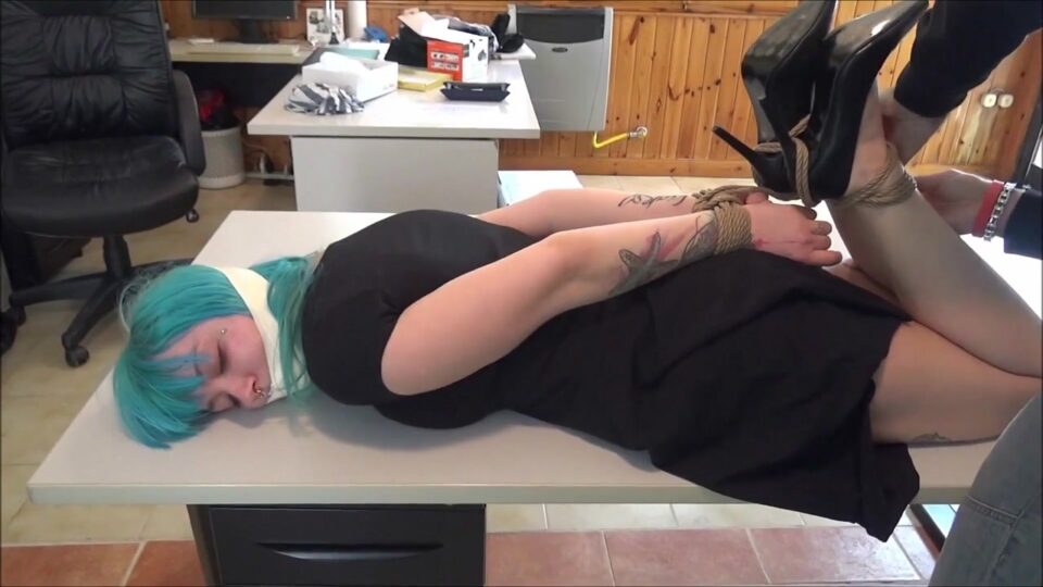Naughty Office Worker: Hogtied, Tape Gagged & Foot Tickled on Her Work Desk! — gallery-2