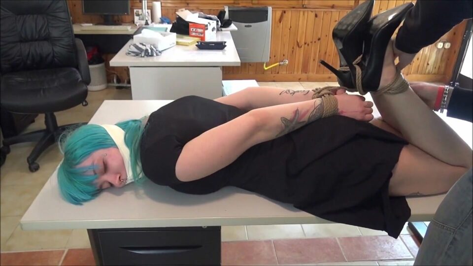 Naughty Office Worker: Hogtied, Tape Gagged & Foot Tickled on Her Work Desk! — gallery-3