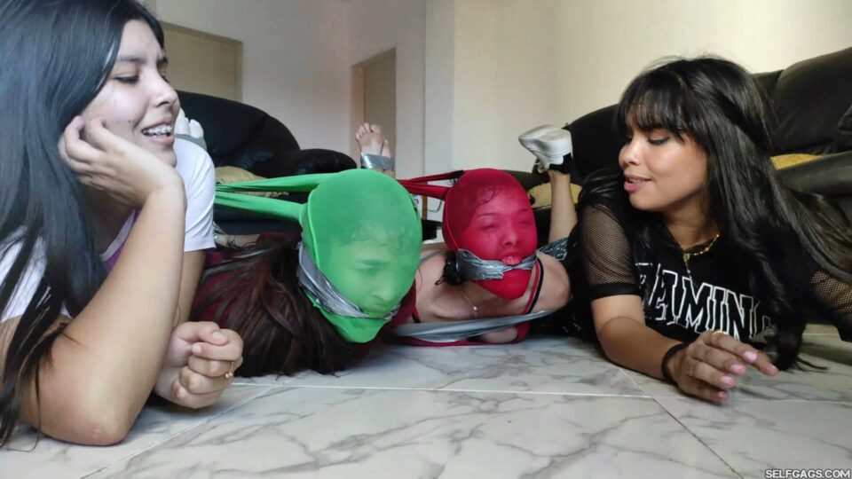 Sexy Pantyhose Hooded Bitches Hogtaped And Gagged Tight! — gallery-7