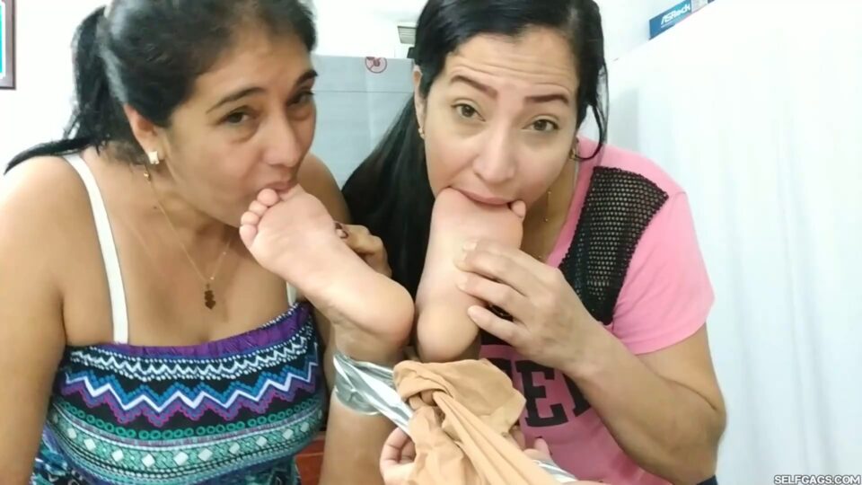 Sponge Gagged And Pantyhose Encased For Toe Sucking By Two Crazy Latina MILFs! — gallery-6
