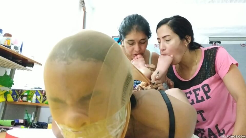 Sponge Gagged And Pantyhose Encased For Toe Sucking By Two Crazy Latina MILFs! — gallery-8
