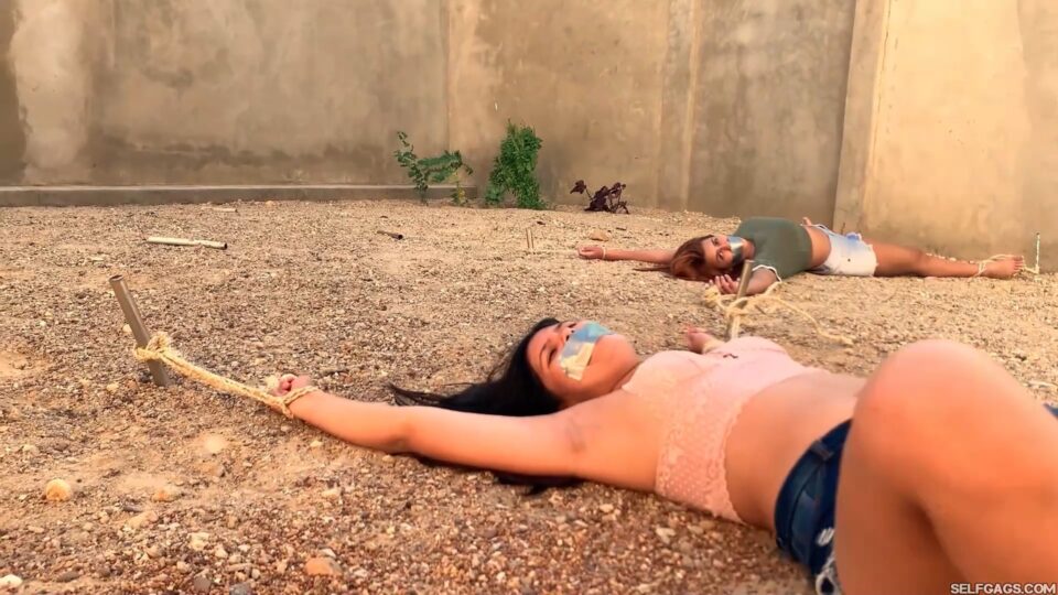 Stakeout Bondage: Three Hot Girls Tied Spreadeagle To The Ground! — gallery-4