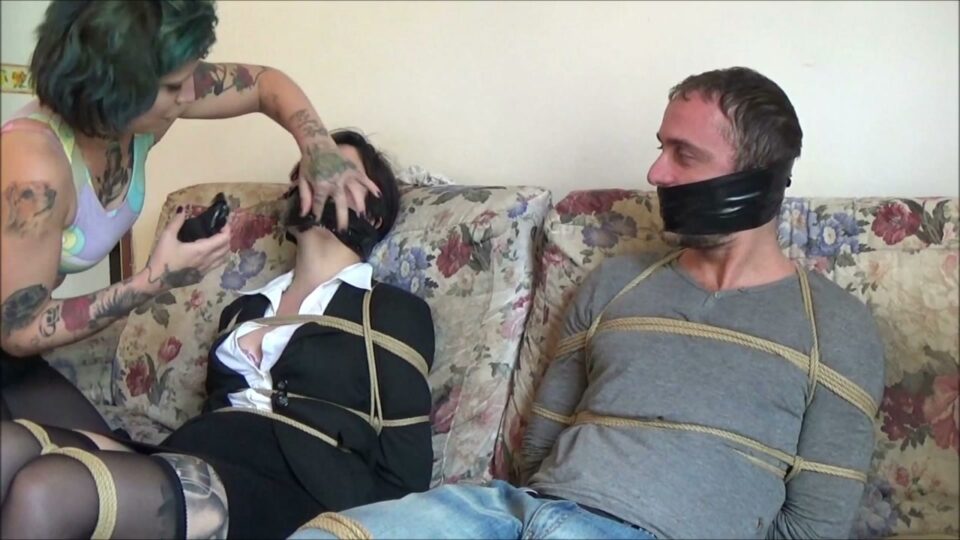 Couple Bondage: Look At You Two — a Sexy Police Woman and a Bad Guy Bound and Gagged Side by Side — gallery-1